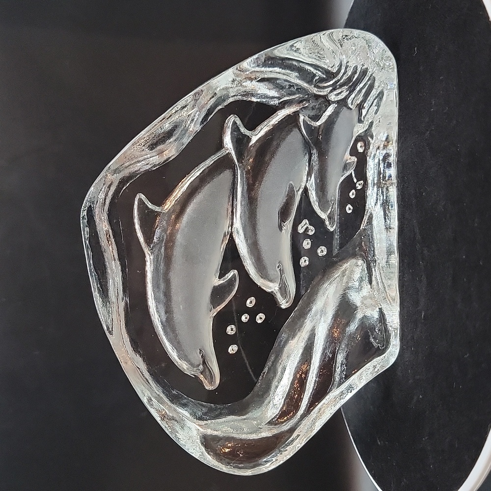 Clear Glass Trio of Dolphins Paperweight